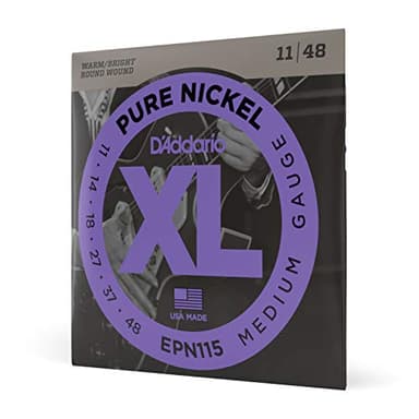 D'Addario Cuerdas Guitarra Electrica | Cuerdas de Guitarra | EPN115 - Juego de cuerdas para guitarra eléctrica de níquel, 011' - 048', Plateado