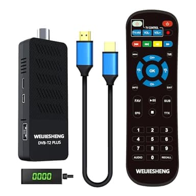 Decodificador TDT HD 2025,Decodificador DVB-T2,HD 1080P H.265 HEVC Principal 10-bit,Soporta HDMI,AV,Ethernet/USB Wi-Fi/DLNA/PVR/Funciones Multimedia [Mando a 2 en 1 con Control de TV]