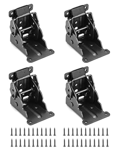 QWORK® 4 Piezas Bisagras Plegables Mensula Plegable de 90 Grados para Patas de Muebles Herrajes para Mesas Plegables con 40 Tornillos - Negro