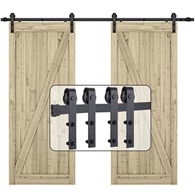 EGTink 183cm/6FT Herraje para Puerta Corredera,Accesorios para Puerta Corrediza de Madera,Kit de Riel Puerta Corredera de Granero,Forma J