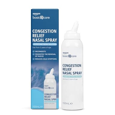 Amazon Basic Care - Spray nasal descongestionador natural, Aerosol, Adulto, 100 ml