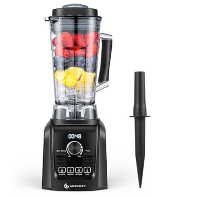 AMZCHEF Batidora De Vaso 2000W con Velocidad Infinita y Menús Preestablecidos 4-EN-1-2L Licuadora Equipada 6 Cuchillas en 2 Capas de Hasta 32,000 RPM para Triturar Hielo en Segundos - Negro
