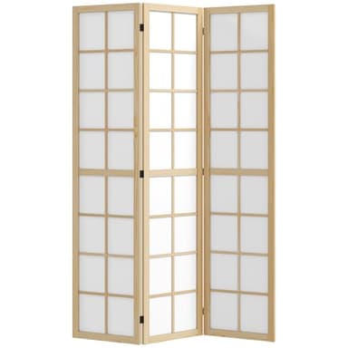 HOMCOM Biombo de 3 Paneles Separador de Ambientes Plegable 120x170 cm Biombo Separador de Ambientes para Salón Dormitorio Oficina Madera y Blanco