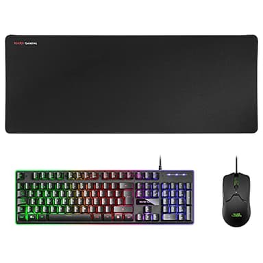 Mars Gaming MCPX, Combo Teclado Gaming H-Mech FRGB, Ratón Gaming 10000DPI y Alfombrilla Escritorio XXL, Negro, Teclado Español