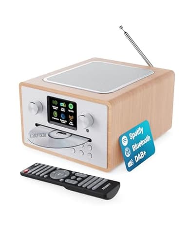 MAJORITY Homerton Radio Internet con Reproductor de CD | Radio WiFi con Dab+, Bluetooth y Despertador | Spotify Connect, Podcasts, FM, 90 Preajustes | EQ Personalizado y Mando a Distancia (Roble)