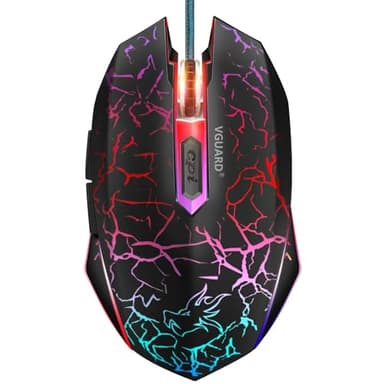 VGUARD Ratón Gaming con Cable, 4 dpi Ajustables hasta 2400, Gaming Mouse Óptico, Ratón Ergonómico Óptico RGB con 6 Botones y LED 7 Colores para PC, Portátil. (Versión Mejorada) - Negro