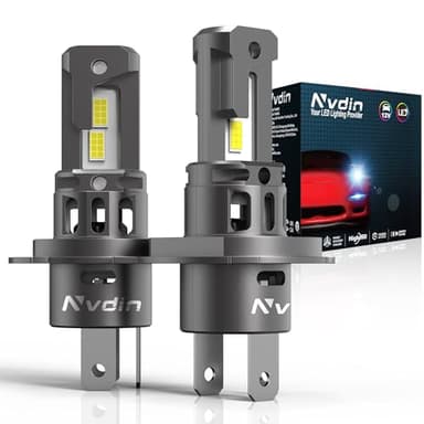 Nvdin bombillas H4 LED, 22000LM lámpara para faros de coche 12v, hasta un 230% más de luz, 6000k blanco luces