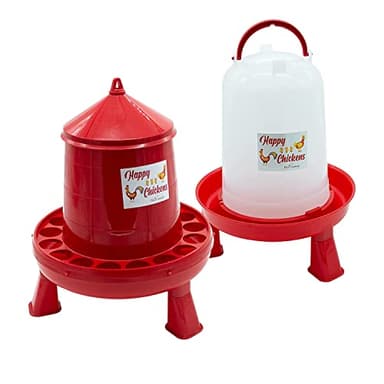 FINCA CASAREJO Pack Comedero y Bebedero con Patas para Gallinas y Otras Aves- Happy Chickens 2 kg y 3 L - Plástico Resistente - Incluye Guía Práctica de Alimentación de Gallinas