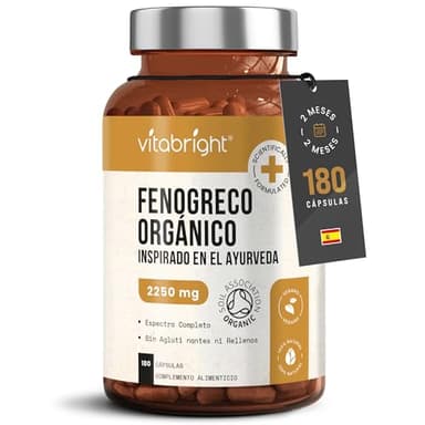 Fenogreco Capsulas Alta Dosis 2250mg, 2 Meses/180 Cápsulas de Semillas de Fenogreco En Polvo Bio Y Orgánico, Fenogreco Capsulas Salud Mujeres, VitaBright Fenugreek