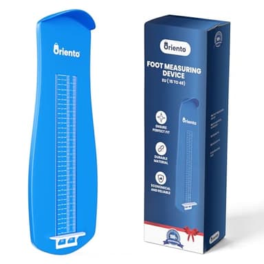 ORIENTO Medidor de Pie con Medidas EU del Número 15 al 48 - Medidor de Pies para Niños y Adultos - Medidor de Pies para Calzado - Dispositivo de Medición de Pies para Niños y Adultos – Color Azul