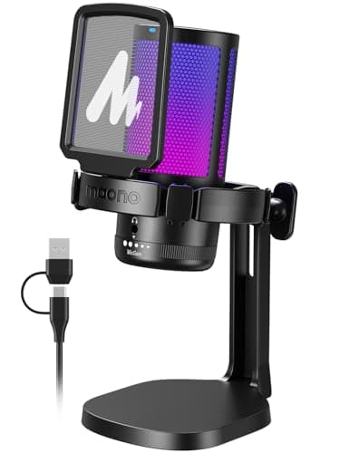 MAONO Microfono Gaming, USB Micrófono Condensador con Cancelación de Ruido para Streaming Podcast Studio, Compatible con PS5/PS4/Mac con Luces RGB Controlables, Botón de Silencio, Control de Ganancia