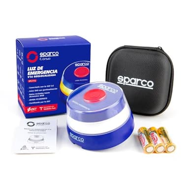 Sparco Luz Emergencia Coche V16 Homologada DGT 3.0 con Geolocalización, SIM y Datos Incluidos hasta 2038 + Estuche de Regalo, Baliza Obligatoria Enero 2026, App incluida