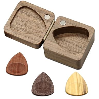 Guitar Picks With Case Púas de guitarra de madera con caja de púas de guitarra, soporte personalizado para púas de guitarra(1 soporte para púas de guitarra y 3 púas de guitarra)
