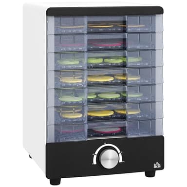 HOMCOM Deshidratador de Alimentos 350W Deshidratador con 7 Bandejas Temperatura Ajustable 40-70 ℃ Deshidratadora para Frutas Verduras Golosinas para Mascotas Blanco