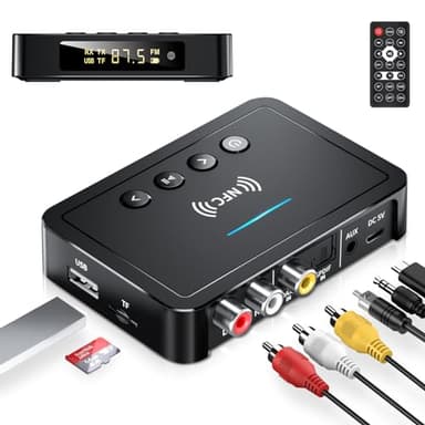 Beedove Transmisor Bluetooth, Adaptador Receptor Transmisor Bluetooth 5.0 3 en 1, Transmisor FM con Cable RCA/AUX, Adaptador de Audio Inalámbrico para Sistema Estéreo/TV/PC/Auriculares/Altavoces