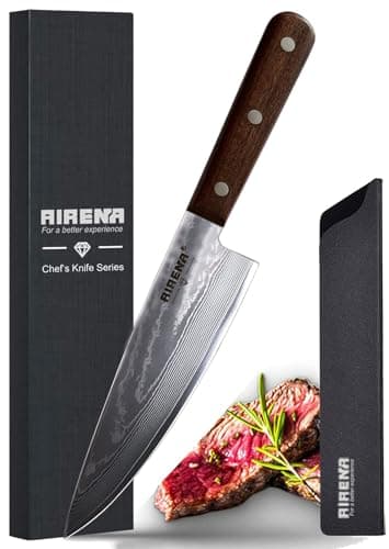 Cuchillo Chef Damasco, Cuchillo de Cocina Profesional 20CM - Hoja afilada de acero Damasco de 67 capas - Excelente Retención bordes y Resistente Corrosión, Cuchillos Japonés con funda y caja de regalo