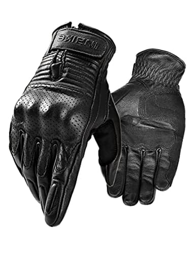 INBIKE Guantes Moto De Piel Cuero 100% con Buen Agarre Y Ventilación, Guantes Motocicleta Vintage con Protecciones Profesional En Los Nudillos(IM805-Negro,XL)