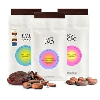 Kaicao Chocolate Negro, African Origin Mix – Tres Chocolates Negros Endulzados con Dátiles – 85% Cacao Origen Uganda, 75% Cacao Tanzania con Kokoa Kamili, 70% Cacao Uganda con Nibs de Cacao – 3 x 70gr