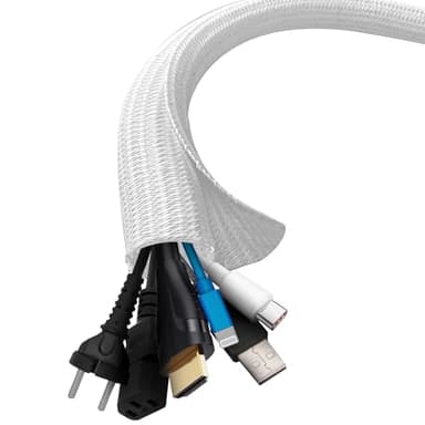 shinfly 13mm-3m Organizador de Cables, Manguito de Cable Auto, Recoge Cables Mesa Escritorio, Cierre Ocultar Cubre Cables para TV PC, Blanco