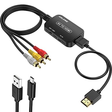 ABLEWE RCA a HDMI Adaptador con Cable HDMI y RCA, Convertidor 1080P Audio y Video Compuesto AV a HDMI Soporte PAL/NTSC para PC/Laptop/Xbox / PS4 / PS3 / TV/STB/VCR Cámara DVD