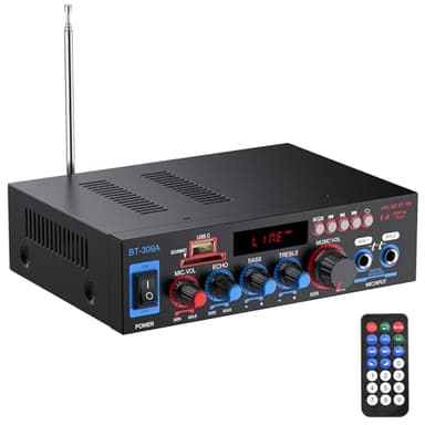 PROZOR Amplificador de Audio 800W HiFi Estéreo Bluetooth 5.0 Sonido Digital Radio FM Tarjeta TF SD Dos Microfonos para Automóviles Hogar