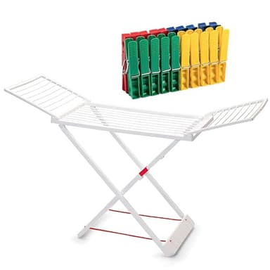 ForenTex Tendederos Plegables con alas, Hecho de Resina, Superficie de tendido 20 m, con Bloqueo de Seguridad, Resistente al Sol, Incluye 20 Pinzas (Blanco)