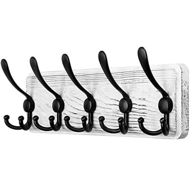 SKOLOO Perchero rústico montado en la pared, 44cm perchero de pared de madera real de pino con 5 ganchos triples, colgador de pared para colgar mochila, chaqueta, sombrero