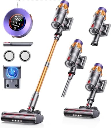 SunSare Aspiradora sin Cable 45KPA/550W/60Mins Potente con Pantalla Táctil LED, Aspiradora Escoba Vertical Antienredo con 1.5L, Silenciosa Aspiradora Inalámbrica para Suelo/Alfombra/Pelo de Mascota