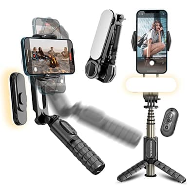 KOSCHEAL Estabilizador de Movil, Palo Selfie Estabilizador con Luz de Relleno, 360°Rotación y con Mando Inalámbrico para Android y iPhone, Ideal ​​para​​ Vlogging, Youtube y TikTok ​​con Gimbal