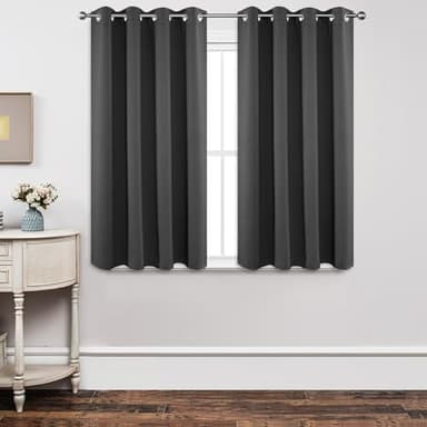 Joydeco Cortinas Opacas 2 Piezas, Cortinas Dormitorio con Ojales Anti Luz Cortina Termica Aislantes Frio y Calor para Salon Curtains Blackout (Gris Oscuro, 2x117x137cm)