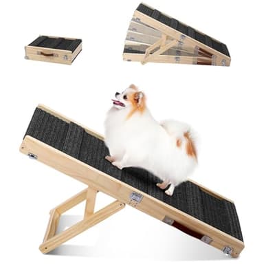 Rampa Plegable para Perros de Madera para Cama, sofá y Coche, rampa Ajustable para Perros pequeños, Altura 25-48 cm, Longitud 83 cm, Superficie Antideslizante, lámpara portátil Plegable para