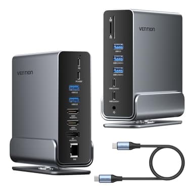 VENTION Docking Station USB C 16 en 1 Triple Monitor para Computadora Portátil USB C Dock con HDMI Dual 4K@60Hz, 4K@60Hz DP, Puertos USB de 10Gbps, RJ45, Audio, SD/TF, PD100W