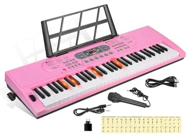 Hricane Teclado de piano de 61 teclas con micrófono, notas de piano, atril electrónico, regalo para principiantes jóvenes adulto hombre mujeres