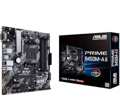 Asus Prime B450M-A II - Placa Base Micro-ATX AMD B450 Ryzen AM4 con Soporte M.2, HDMI/DVI/D-Sub, SATA 6 Gbps, 1 GB Ethernet, USB 3.2 Gen 2 de Tipo A, BIOS Flashback y Aura Sync RGB
