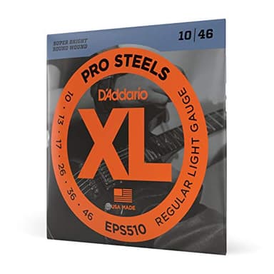D'Addario Cuerdas para Guitarra - ProSteels Cuerdas para Guitarra Eléctrica - Round Wound - Brighter, Crunchier, Increased Sustain - EPS510 - Regular Light, 10-46