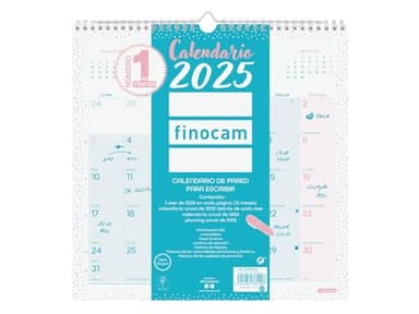 Finocam - Calendario Chic de Pared para Escribir 2025 Mes Vista Enero 2025 - Diciembre 2025 (12 meses) Chic Turquesa Español