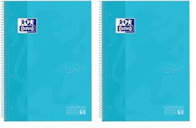 Oxford, Cuaderno A4, cuadrícula 5x5, tapa extradura, microperforado, libreta Europeanbook 1 touch, color azul pastel (Paquete de 2)