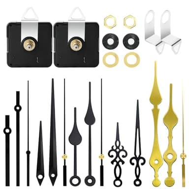 2 Piezas Mecanismo Reloj de Pared, Silencioso Movimiento Reloj de Cuarzo, Maquinaria de Reloj a Pilas, con 5 Diferentes Pares Agujas Reloj Pared, Para DIY Reparación de Reloj Reemplazo de Piezas