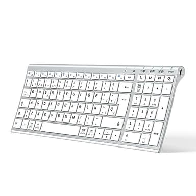 iClever Teclado Bluetooth BK10, Inalámbrico QWERTY Español Teclado Multi Dispositivo Recargable Diseño Ergonómico Tamaño Completo Conexión Estable Teclado para Mac/iPad/iOS/Android/Windows 8/10/11