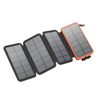FEELLE Cargador Solar Power Bank 25000mAh, Batería Externa con Doble Salida USB de 3,0 A y 4 Paneles Solares Plegables Cargador Portátil para Smartphone, Tablet y Más (Naranja)