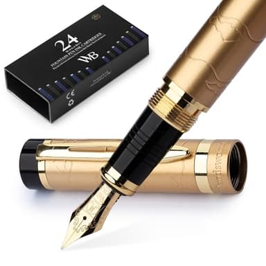 Wordsworth & Black Juego De Pluma Estilográfica Primori [Oro Impresionante]; Punta Mediana, Estuche De Regalo, 24 Cartuchos De Tinta, Convertidor De Recarga, Diario, Caligrafía, Bolígrafo De Escritura