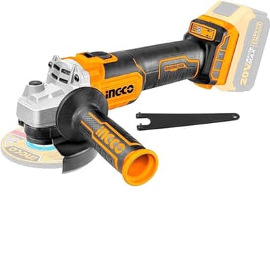Ingco Cagli201158 Amoladora angular a batería 20 V motor sin escobillas Brushess dos velocidades ajustables disco 115 mm profesional solo cuerpo