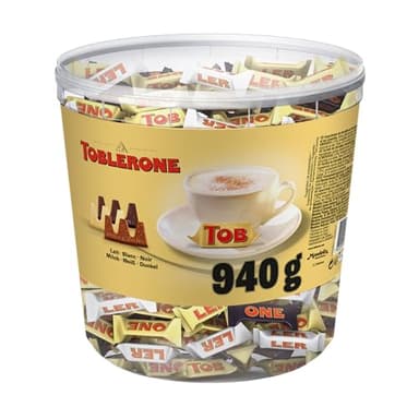 Toblerone Surtido de Mini Chocolate Suizo Mix de Sabores: Chocolate con Leche, Chocolate Blanco y Chocolate Negro con Nougat de Miel y Almendras, Pack 904g