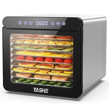 YASHE Deshidratador De Alimentos Con Pantalla LED, Temperatura Hasta 75℃ Y Temporizador De 48H, 9 Bandejas De Acero Inoxidable, 9 Tamices De Malla, 1 Bandeja Para Rollos De Fruta, 800W