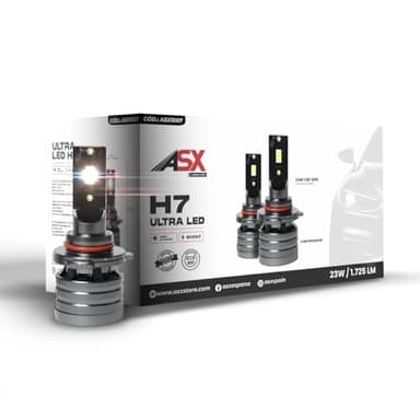 ASX Iluminación Ultra LED Homologadas en España, 23W, 1725 Lúmenes reales, Lámpara de Faros Delanteros 12-70V. Bombillas LED Luz Blanca 6000K Chip CSP, Conversión Faros Led, IP68, PACK 2 (H7)