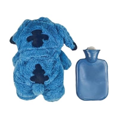 Botella de Agua Caliente, Bolsas Agua Caliente Antifugas, Bolsa de agua caliente para niños, Botella de Agua Caliente de Goma con Suave Felpa Funda, Desmontable y Lavable, Mejor Regalo(Azul)