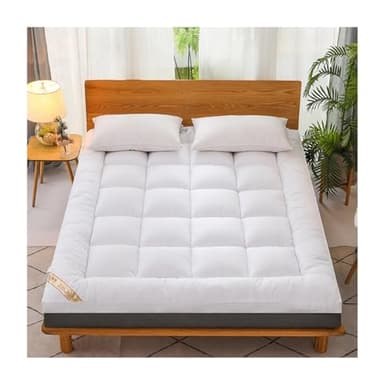 OBONG Sobrecolchon Topper Pluma Y Plumón Individual Doble Futón Colchón De Pluma Plegable Transpirable Suave Cubre Colchon con Gomas En Esquinas (Color : White, Size : King-180 * 200cm)