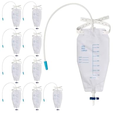 10 bolsas de drenaje de orina con cintas de tela, válvula y drenaje en T, 750 ml