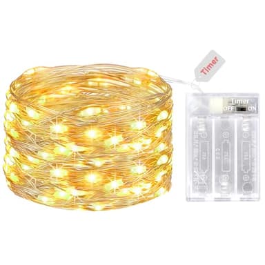 litogo Guirnalda Luces Pilas, Luces LED Pilas con Temporizador, Guirnaldas Luces LED Habitacion 5m 50 LED Luces de Cadena Micro para Decoración Interior Bodas Fiesta de Navidad
