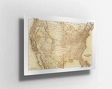 Vintage 1876 Mapa de los Estados Unidos de América, metal aluminio impresión arte de la pared | póster de mapa de Estados Unidos | decoración de mapas | regalo m456 (A3 (40 x 30 cm)